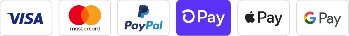 Visa, Mastercard, PayPal, Apple Pay, Google Pay accepted