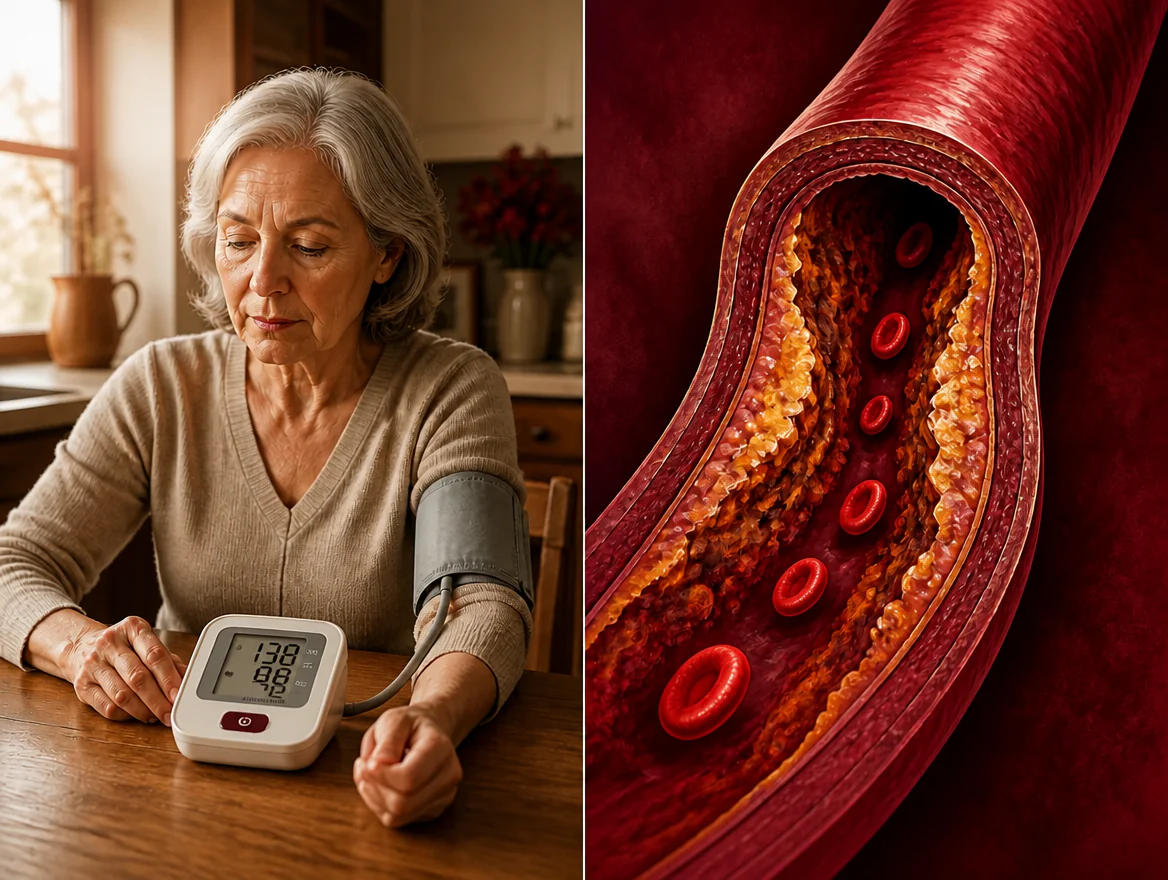 Blood pressure cuff reading and cholesterol buildup in an artery