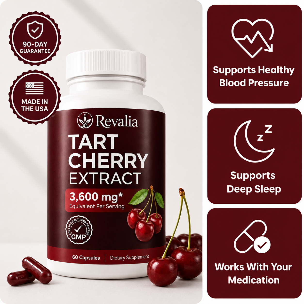 Revalia Tart Cherry Extract — supports healthy blood pressure, deep sleep, works with your medication